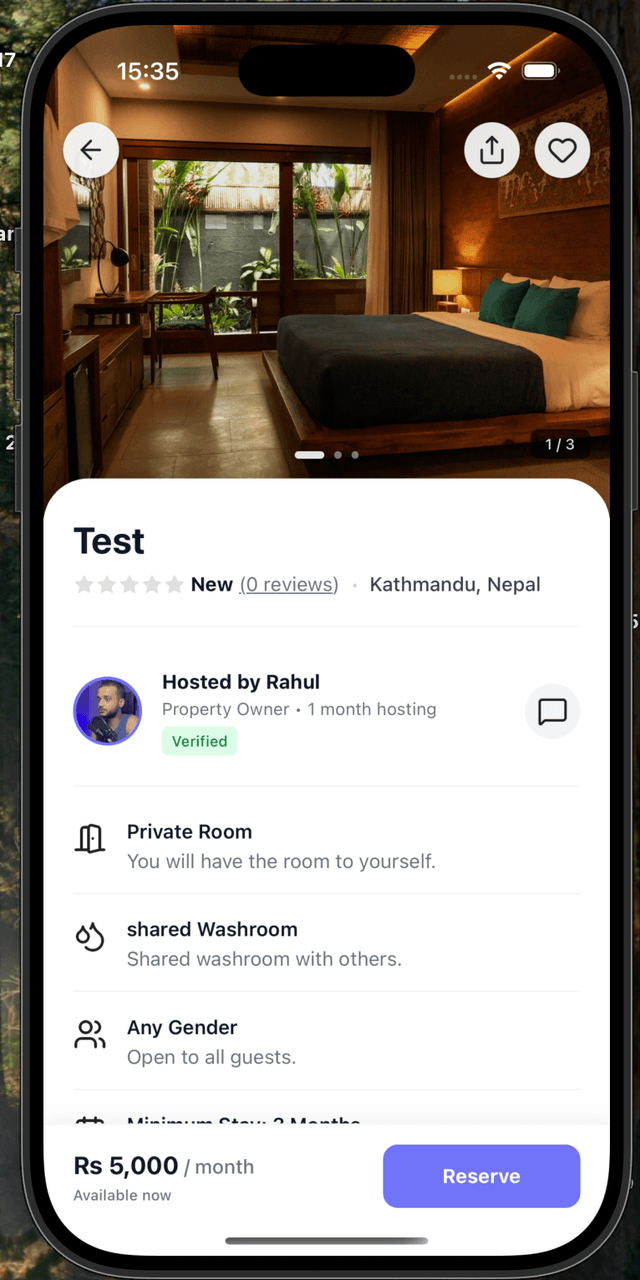 Hamro Rooms app room detailed screen